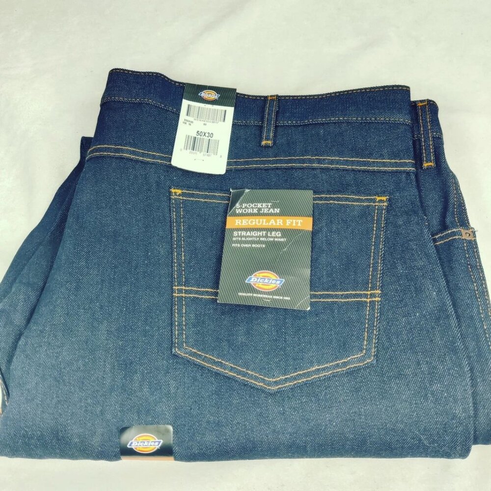 New Dickies Regular Fit Straight Leg 5 Pocket Work Blue Jeans Mens Size 50 X 30